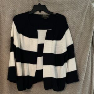 VTG EDDIE BAUERB 100 PER CENT COTTON KNIT OPEN CARDIGAN NAVY/WHITE XL